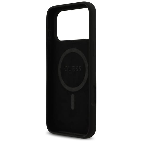 Guess Silikone Logo Strass 4G MagSafe-etui til iPhone 17 Pro Max, sort