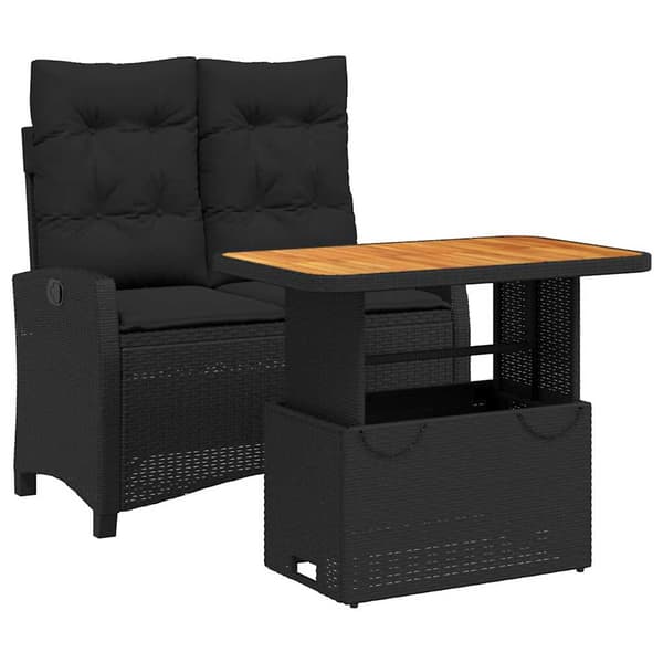 vidaXL havemøbelsæt med 2 dele og hynder, sort, polyrattan