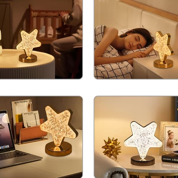 krystal natlampe LED stjerne bordlampe