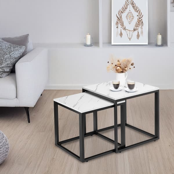 PRAVEN soffbord i vit marmor