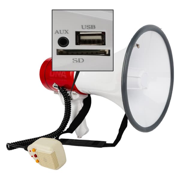 DNA MEGA2 megafon 50W stemmeforsterker sirene USB Bluetooth AUX microSD
