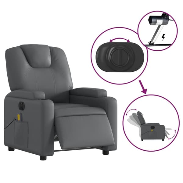 vidaXL elektrisk lænestol med massagefunktion, grå, kunstlæder