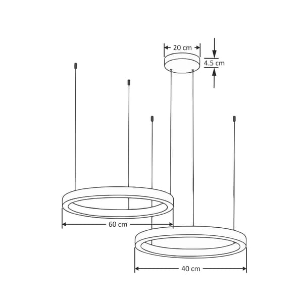 WiFi Tuya Rund Lampe 60cm+40cm LED Sort Hængende Ring Cirkel