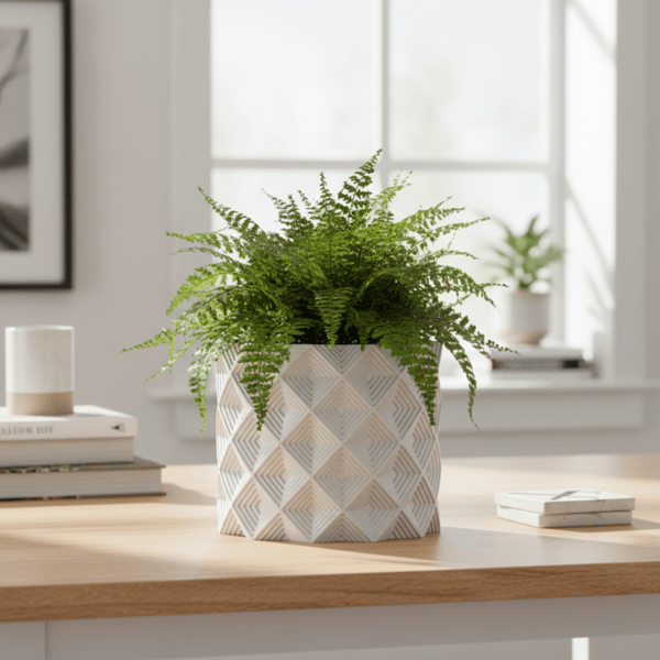 Vit geometrisk 3D-blomkruka, modernt växtskydd
