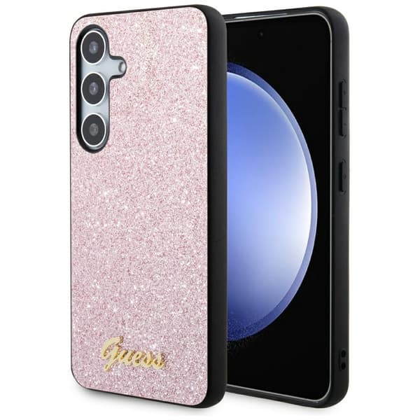 Guess Glitter Script-cover til Galaxy S24, lyserød