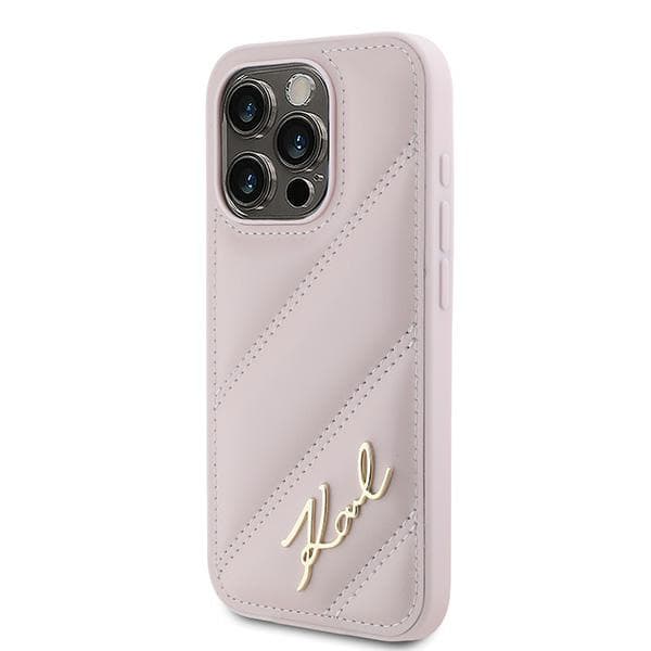 Karl Lagerfeld Diagonal Quilted Script-skal till iPhone 15 Pro Max, Rosa