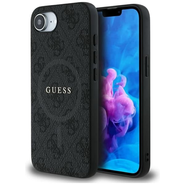 Guess 4G Ring Classic Logo MagSafe -kotelo iPhone 16e / 17e:lle, musta