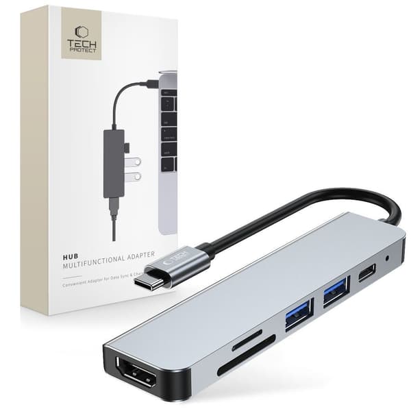 6-i-1-hubb USB-C till USB-A USB-C HDMI Micro SD / TF / SD-splitter - Grå