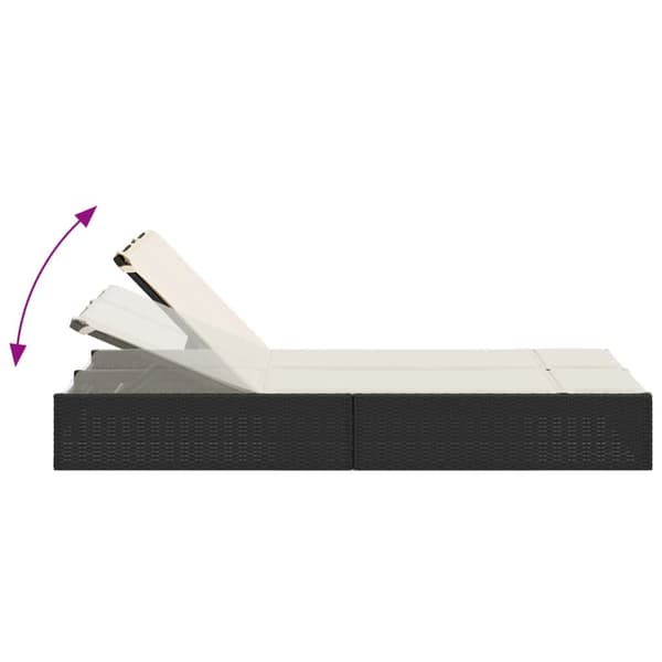 vidaXL dobbelt dagseng med hynder, sort, polyrattan