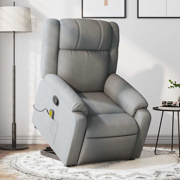 vidaXL Lyftbar massagefåtölj ljusgrå tyg