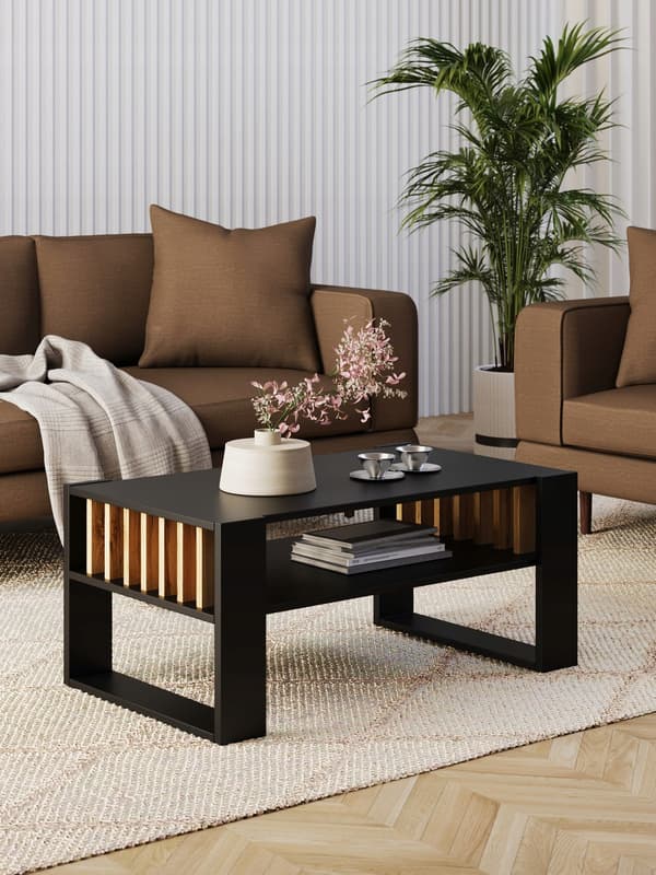 Sofabord med lameller 90x50 sort/wotan loft