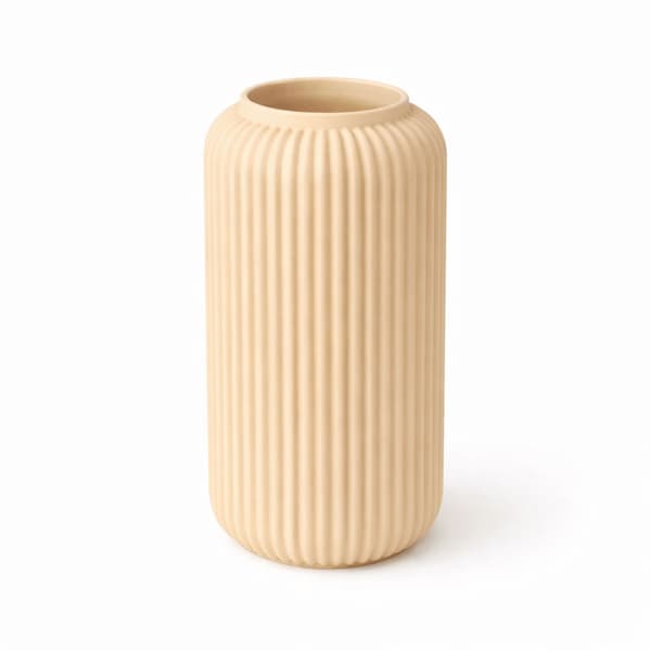 Beige slank rillet vase, moderne minimalistisk japandi