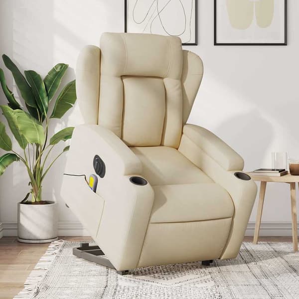 vidaXL Lyftbar massagefåtölj, elektrisk, vilstol, krämfärgad