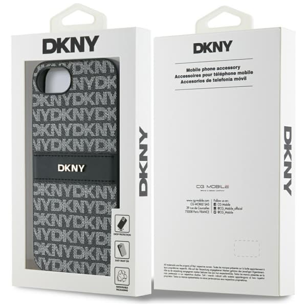 DKNY Repeat Texture Pattern med Tonal Stripe cover til iPhone 16e / 17e, sort