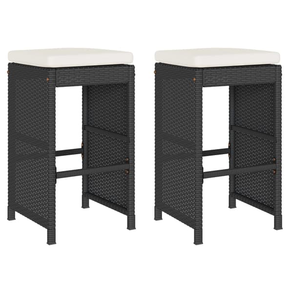 vidaXL havebarstole med hynder, sæt med 2, sort, polyrattan