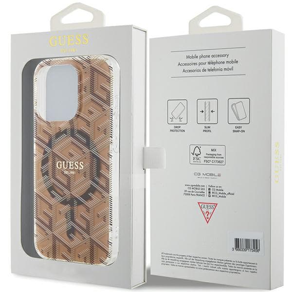 Guess IML GCube MagSafe-etui til iPhone 15 Pro Max, brun