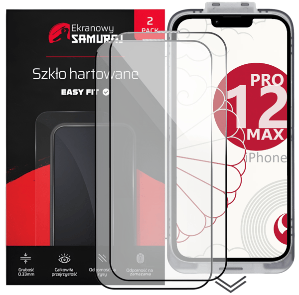New Screen Samurai Härdat Glas för Apple iPhone 12 Pro Max med Easy Fit Ram | 2-pack