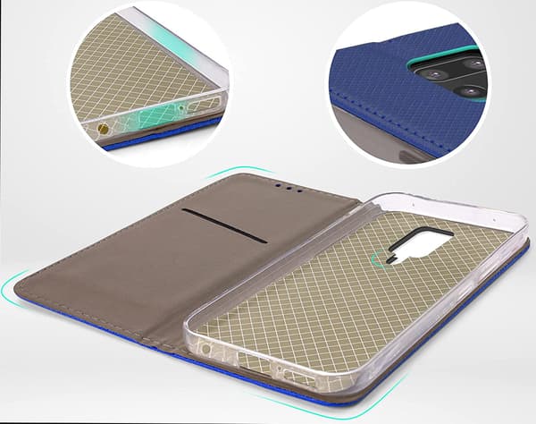 Etui til Xiaomi Redmi Note 9S / 9 PRO SMART MAGNET BOOKETUIL MARINEBLÅ + GLAS