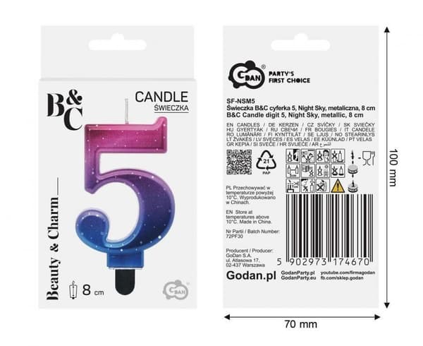 B&C lys nummer 5 Nattehimmel metal 8cm