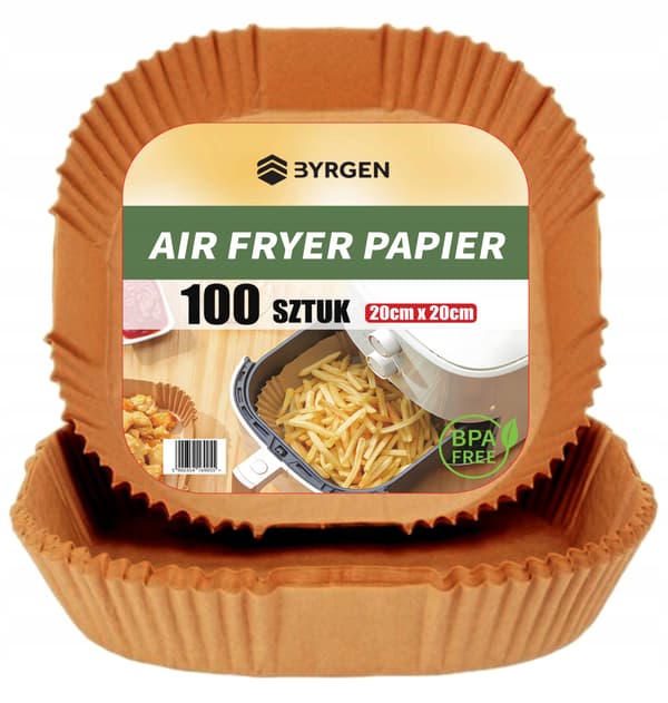 100x Pappersfack för airfryer, 20x20 cm