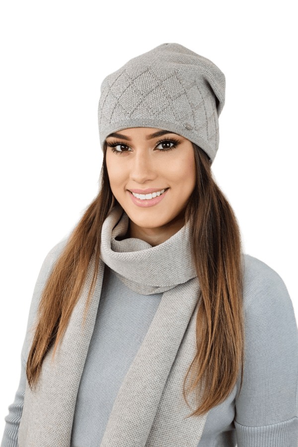 RUTA sæt: houndstooth-hat med tørklæde, mørk beige