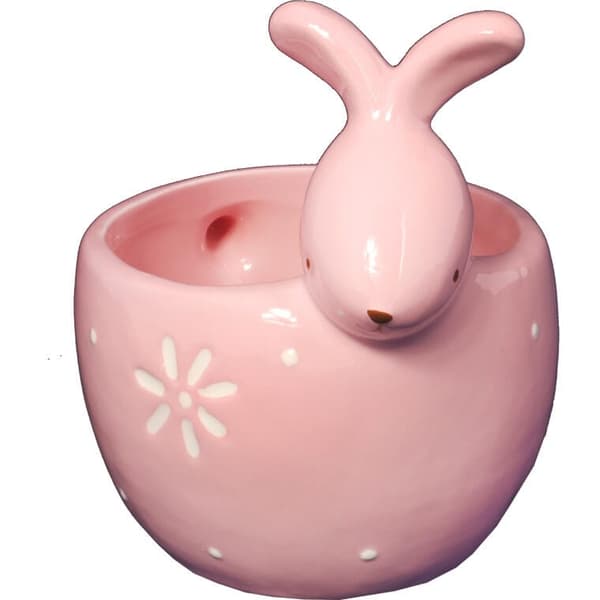 KERAMISKT KANINSTÄLL I ROSA SKÅL