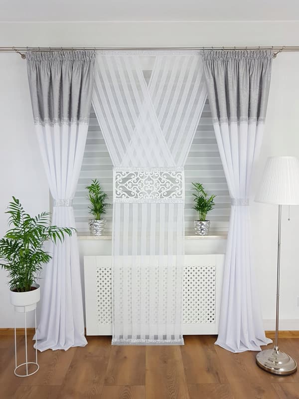 Färdig gardin dekorationsset med panel grå