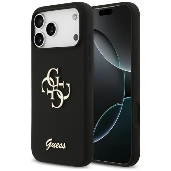 Guess Silikone Big 4G Script cover til iPhone 17 Pro Max, sort