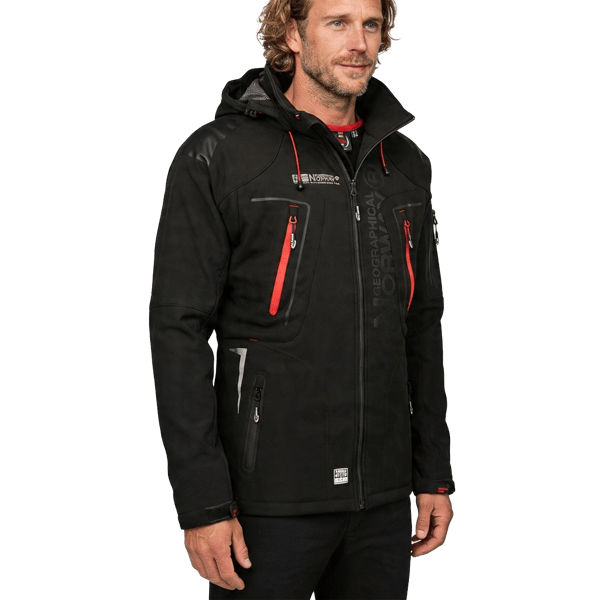 Geographical Norway Techno herrvinterjacka svart softshell vindtät vattentät huva S