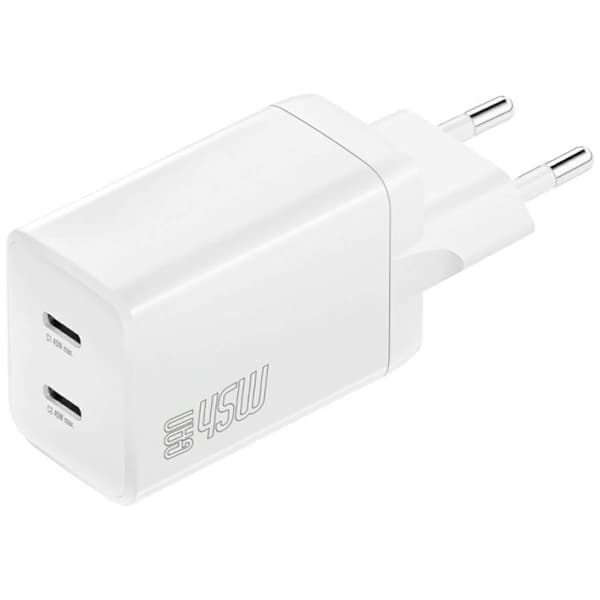 4smarts PDPlug Dual 45W GaN 2xUSB-C Vægoplader Hvid