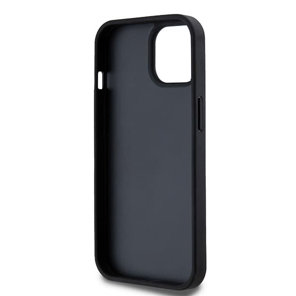 DKNY Læderetui med Ternet Monomønster og Trykte Striber til iPhone 15 Plus, Sort