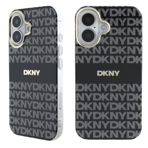 DKNY Repeat Texture Pattern With Randigt skal till iPhone 16, svart