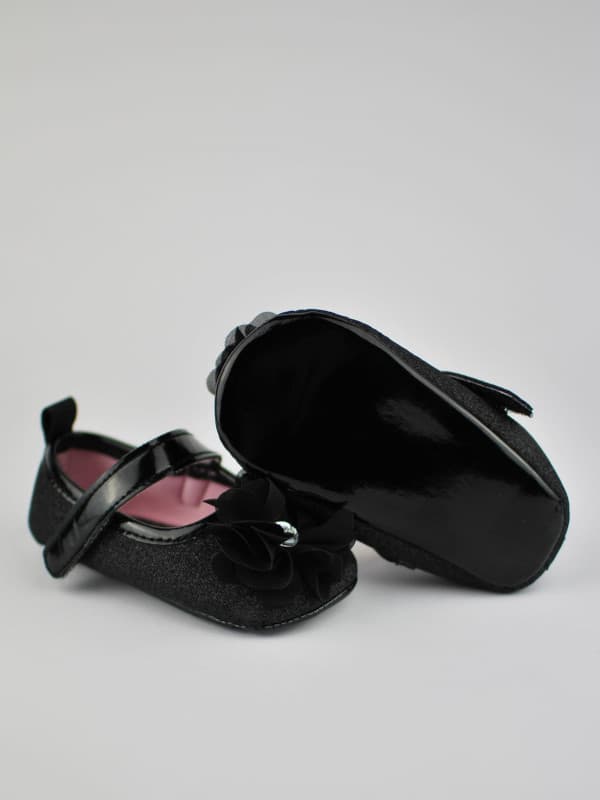 SKO SORTE GLITTER MED BLOMSTER ELEGANT 0-6 Y858Y