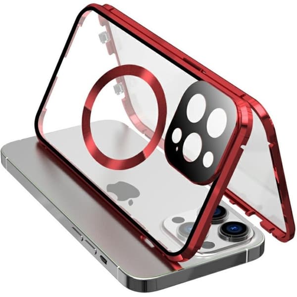 Magnetisk dobbeltglas MagSafe-cover til iPhone 15 Pro, rød