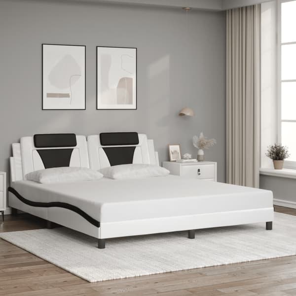 vidaXL sengestel med LED hvid og sort 180x200 cm kunstlæder