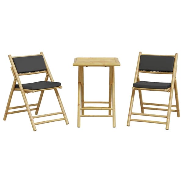 vidaXL 3-delat bistroset, mörkgrå kuddar, bambu