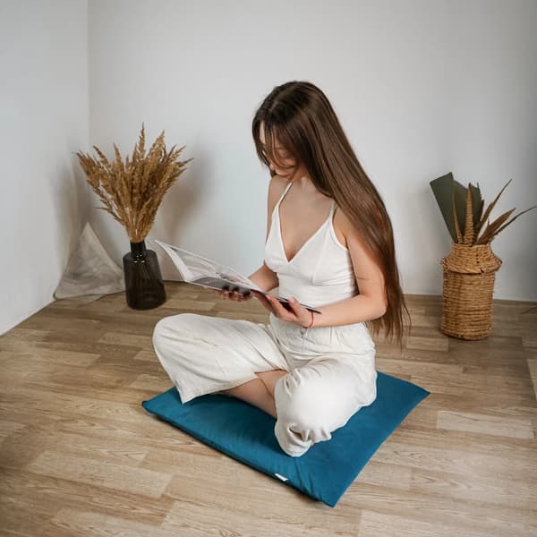Zabuton, boghvede meditationsmåtte - havgrøn