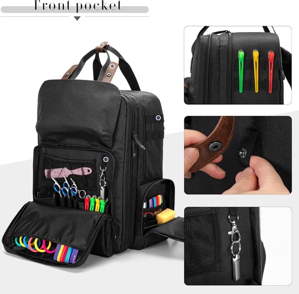 Frisørrygsæktaske til tilbehør, rummelig sort Satchel