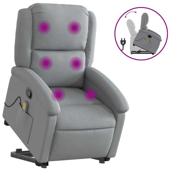 vidaXL Lyftbar massagefåtölj ljusgrå tyg