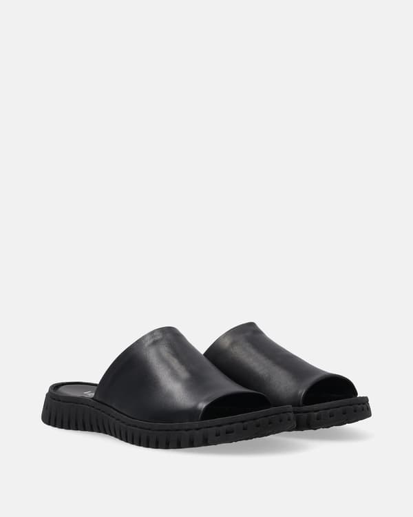 Sorte læderflip-flops til kvinder med bredt skaft Sorte læderflip-flops til kvinder med bredt skaft 37