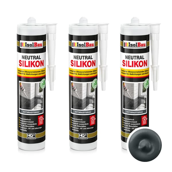 IsolBau Neutral Silikone Antracit Neutralsilikone 3 x 300ml