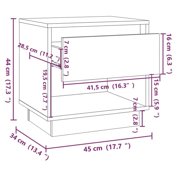 vidaXL sengebord, sort, 45x34x44 cm