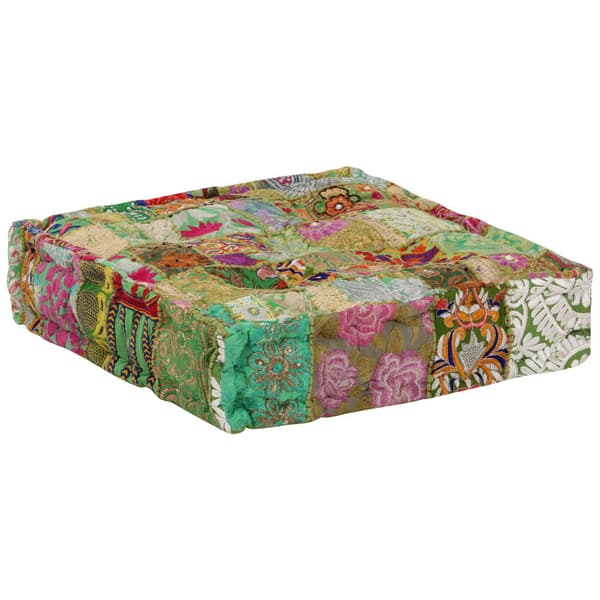 vidaXL firkantet patchwork bomuldspuf 50x50x12 cm grøn