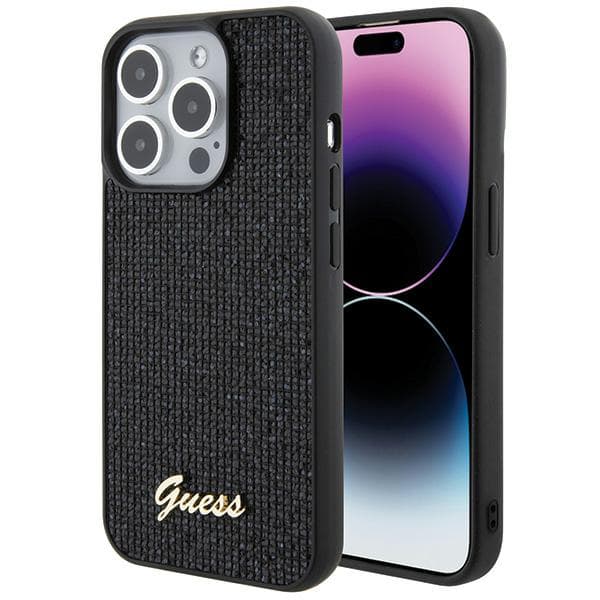 Guess Disco Metal Script-etui til iPhone 15 Pro, sort