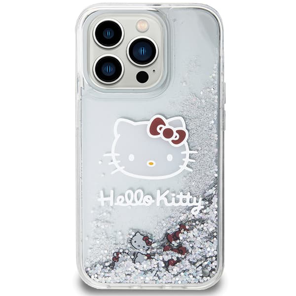 Hello Kitty Liquid Glitter Charms Kitty Head cover til iPhone 14 Pro, sølv