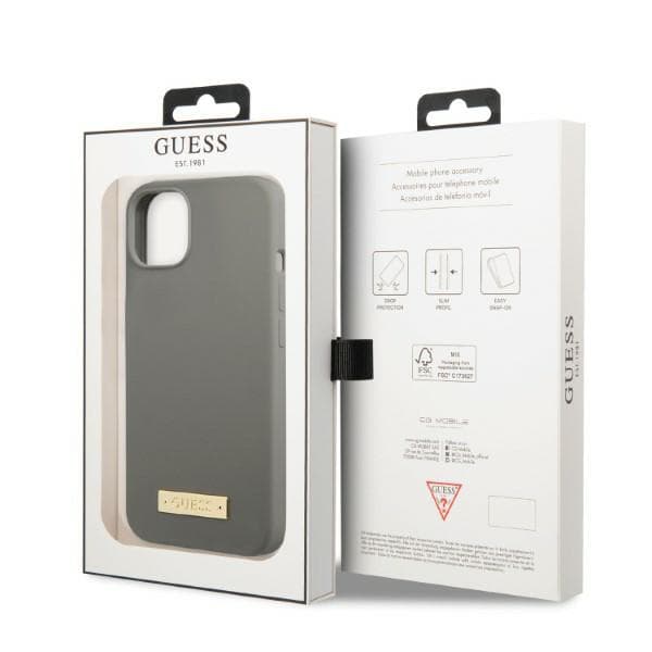 Guess Silikone Logo Plade MagSafe-etui til iPhone 13, Grå