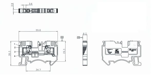 Skenkopplingsplint, blå, 4mm2, 1P, UL 5620