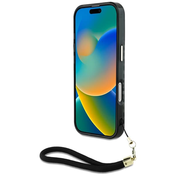 Guess HC IML Leopard Trekantet Kabelrem MagSafe-etui til iPhone 16, Sort
