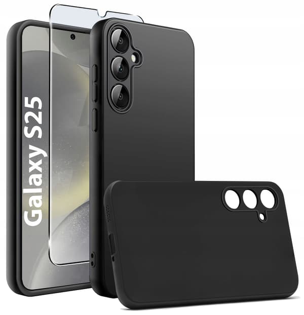 ETUI til Samsung Galaxy S25 MAT SILIKONE SORT BAGSIDER + GLAS