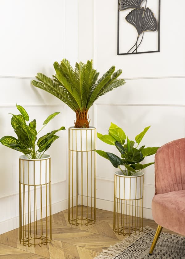 Moderne blomsterstander 70 guld hvid LOFT
